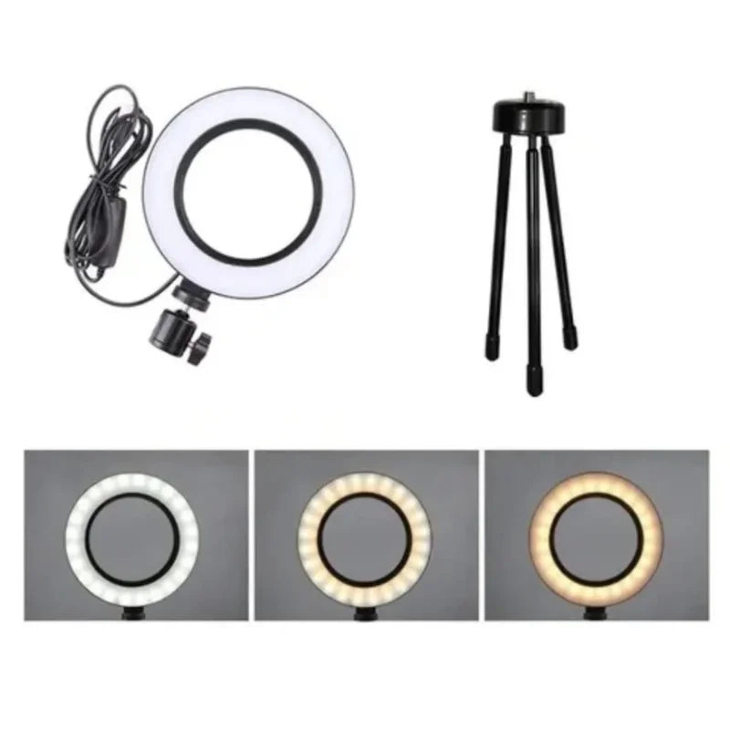 Ring Light Led Mesa Iluminador Pequena 6 Polegada Tripé 16cm Acessórios iluminação vídeo Foto