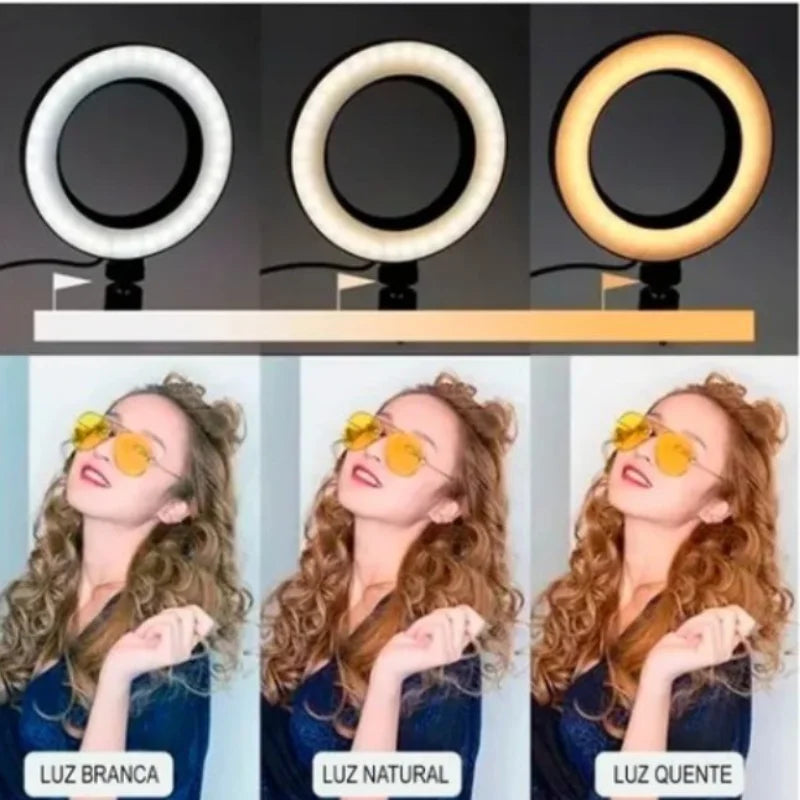 Ring Light Led Mesa Iluminador Pequena 6 Polegada Tripé 16cm Acessórios iluminação vídeo Foto